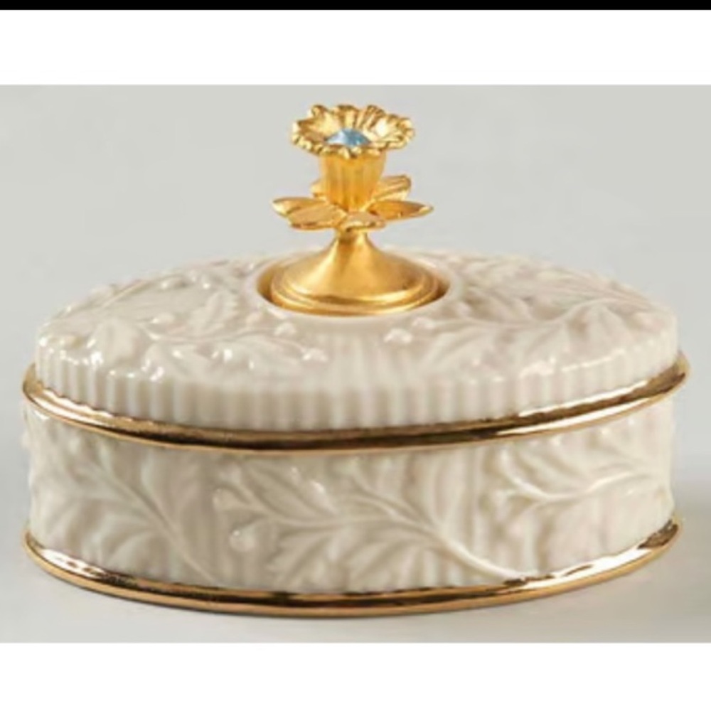 Lenox Trinket Box 1999 Aquamarine Gem Stone March Birthstone Collection Vintage - Picture 11 of 16